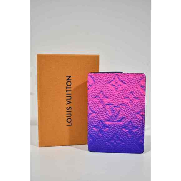 Louis Vuitton Taurillon Monogram Logo Pink Blue Ombre Pocket Organizer Wallet - Picture 3 of 11